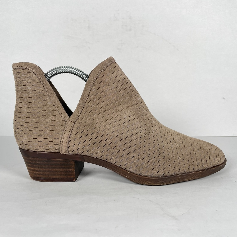 Lucky Brand Baley Ankle Boots Womens Size 7.5 M Brown Suede Perforated Shoes